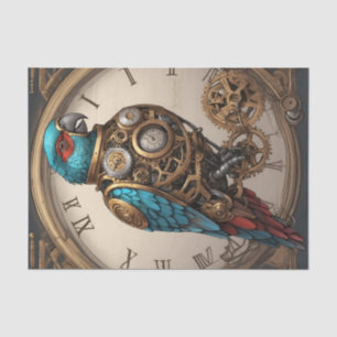 Vintager Blauer Steampenpapagei mit Uhr Seidenpapier