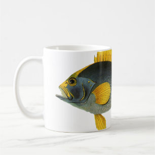 Vintager Blauer und Gelber Grouper Fisch, Meeresle Kaffeetasse