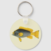 Vintager Blauer und Gelber Grouper Fisch, Meeresle Schlüsselanhänger (Rückseite)