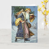 Vintager Blauer Vater Weihnachtsbaum und Spielzeug Karte (Gelbe Blume)