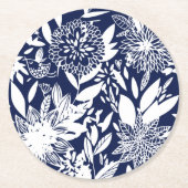 Vintager Blauer Vogel Liebe Blumengarten Runder Pappuntersetzer (Vorderseite)