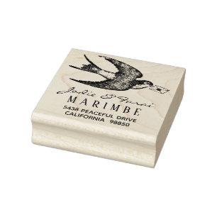 Vintager Blauer Vogel mit Letter Address-Briefmark Gummistempel