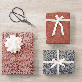 Vintager Blauer Vogel und Anemone Morris Muster Geschenkpapier Set