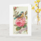 Vintager Blauer Vogel und rosa Blume Geburtstag Karte (Gelbe Blume)