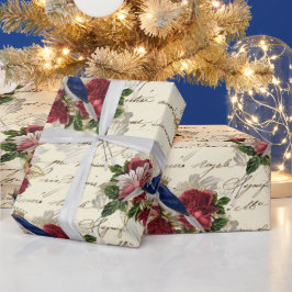 Vintager Blauer Vogel Weihnachten Geschenkpapier