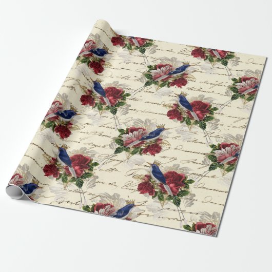 Vintager Blauer Vogel Weihnachten Geschenkpapier (Ungerollt)