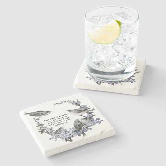 Vintager blauer VögelScripture Steinuntersetzer (Seitenansicht)