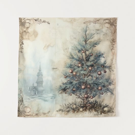 Vintager Blauer Weihnachtsbaum Wandteppich (Vorderseite)