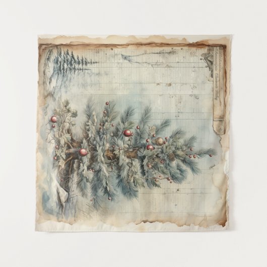 Vintager Blauer Weihnachtsbaum Wandteppich (Vorderseite (Horizontal))