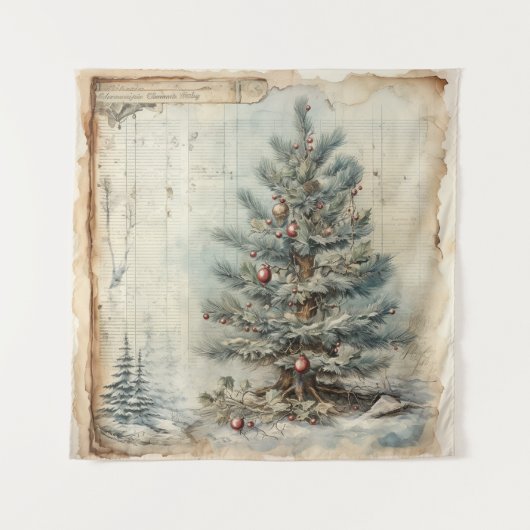 Vintager Blauer Weihnachtsbaum Wandteppich (Vorderseite)