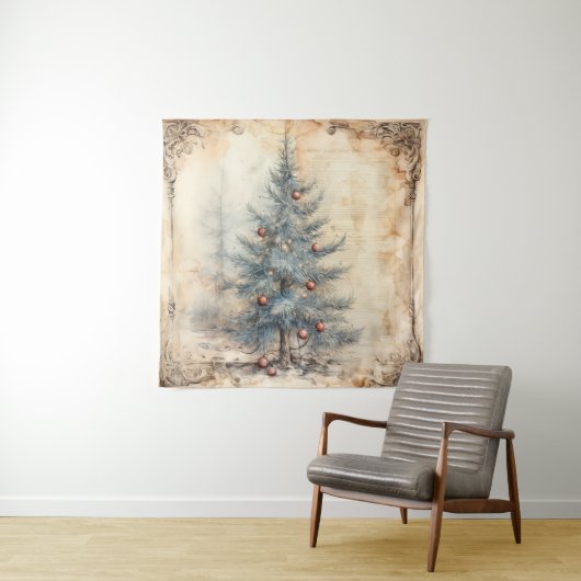 Vintager Blauer Weihnachtsbaum Wandteppich (Beispiel)