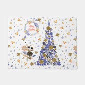 Vintager Blauer Weihnachtsbird-Blume Tree Fußmatte (Vorderseite)