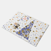 Vintager Blauer Weihnachtsbird-Blume Tree Fußmatte (Schrägansicht)