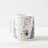 Vintager Blauer Weihnachtsbird-Blume Tree Kaffeetasse (Vorderseite Links)