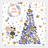 Vintager Blauer Weihnachtsbird-Blume Tree Quadratischer Aufkleber (Vorderseite)