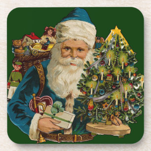 Vintager blauer Weihnachtsmann mit Geschenken Set  Untersetzer