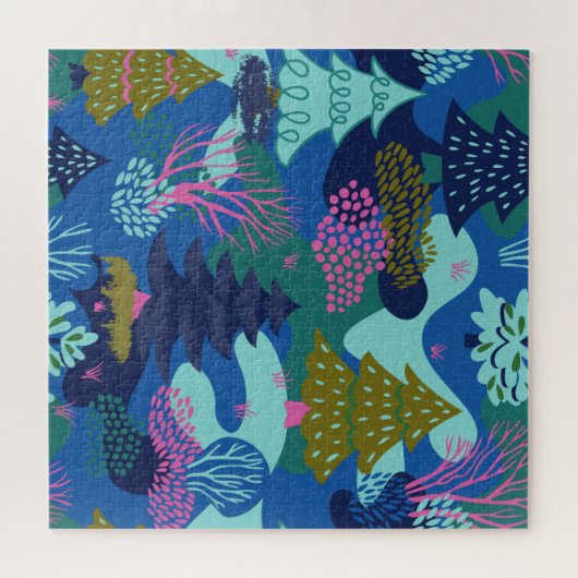 Vintager Blauer Winter Weihnachtsbaumwald Puzzle (Horizontal)