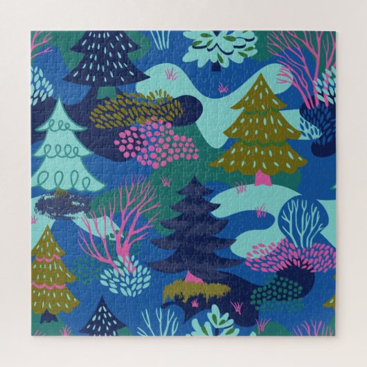 Vintager Blauer Winter Weihnachtsbaumwald Puzzle (Vertikal)