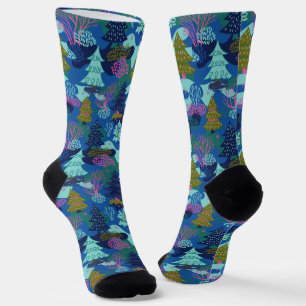 Vintager Blauer Winter Weihnachtsbaumwald Socken