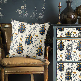 Vintager Blaugelber Blumenkäfer Kernpunkt Kissen