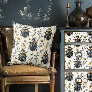 Vintager Blaugelber Blumenkäfer Kernpunkt Kissen