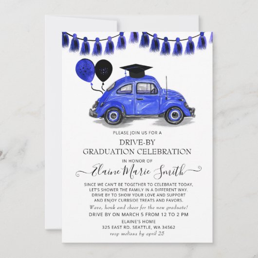 Vintager Blaukäferballoon mit Abschluss Einladung (Vorderseite)