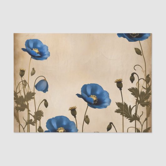 Vintager Blaumohn auf gealtertem Pergament Seidenpapier (Vorderseite)