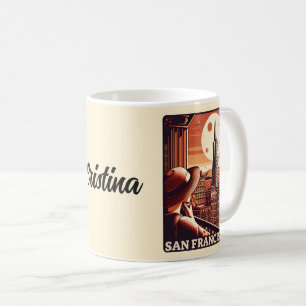 Vintager Blick auf San Francisco City Balkon Kalif Kaffeetasse