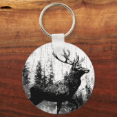 Vintager Blick schwarz und weiß, Hirschtier Schlüsselanhänger (Vorderseite)