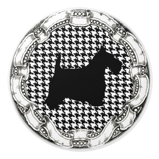 Vintager Blickscottish-Terrier Keramikknauf (Vorderseite)