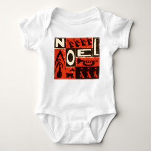 Vintager Blockdruck in rotem Weihnachten Baby Strampler