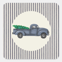 Vintager Blue Christmas Tree Truck Sticker