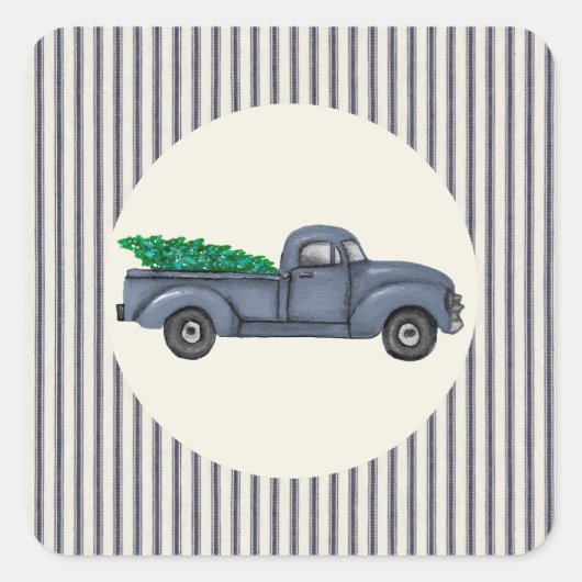 Vintager Blue Christmas Tree Truck Sticker (Vorderseite)