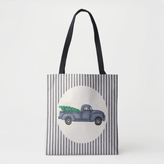 Vintager Blue Christmas Tree Truck Tote Bag Tasche (Vorderseite)