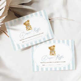 Vintager Blue Teddy Bear Diaper Raffle Baby Boy Begleitkarte