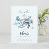 Vintager Blue Travel Boy Geburtstagsparty Einladung (Stehend Vorderseite)