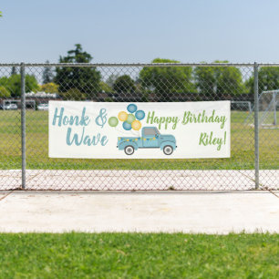 Vintager Blue Truck Drive by Birthday Party Honig Banner