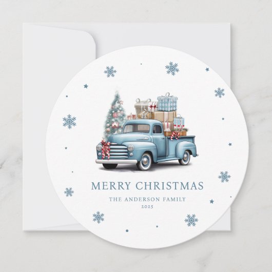Vintager Blue Truck Frohe Weihnachtskarte Feiertagskarte (Vorderseite)