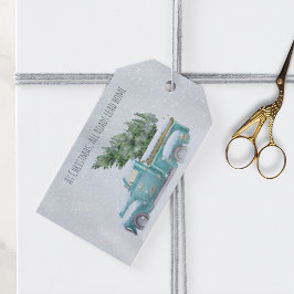 Vintager Blue Truck mit Weihnachtsbaum Geschenkanhänger