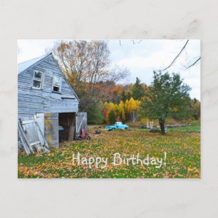 Vintager Blue Truck und Barn Birthday PostCard Postkarte