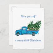 Vintager Blue Truck und Karo Weihnachtsbaumen Ankündigungspostkarte (Vorne/Hinten)