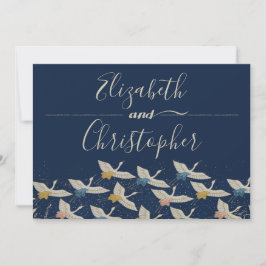 Vintager Blue Wedding mit japanischem Kran speiche Save The Date