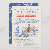 Vintager Blue Western Wüste High School Abschluss Einladung (Vorne/Hinten)