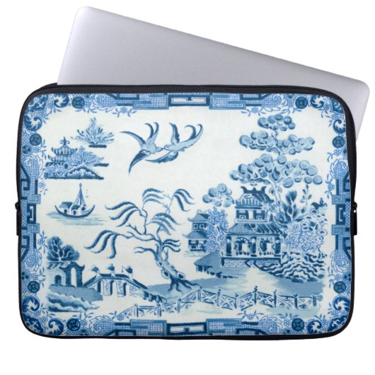 Vintager Blue Willow Neoprene Laptop Sleeve (Vorderseite)