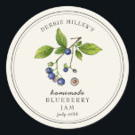 Vintager Blueberry-Marmelade Runder Aufkleber<br><div class="desc">Elegante Personalisierte Wasserfarben,  Vintager Blueberry-Marmelade-Aufkleber auf weißem Hintergrund. Verwenden Sie für Ihre hausgemachten Marmeladen oder alles,  was Sie wählen. Macht ein großartiges Geschenk. Füllen Sie Ihre Informationen auf Etikett aus und genießen Sie.</div>