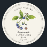 Vintager Blueberry-Marmelade Runder Aufkleber<br><div class="desc">Elegante Personalisierte Wasserfarben,  Vintager Blueberry-Marmelade-Aufkleber auf weißem Hintergrund. Verwenden Sie für Ihre hausgemachten Marmeladen oder alles,  was Sie wählen. Macht ein großartiges Geschenk. Füllen Sie Ihre Informationen auf Etikett aus und genießen Sie.</div>