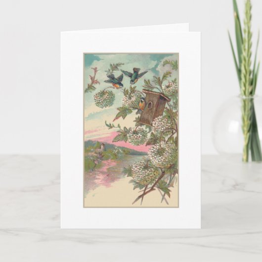 Vintager Bluebird House Hydrangea Geburtstag Karte (Vorderseite)
