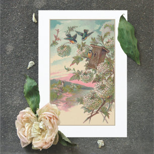 Vintager Bluebird House Hydrangea Geburtstag Karte
