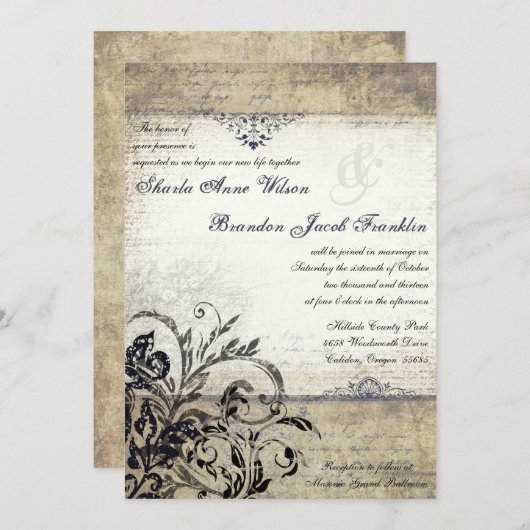 Vintager Blüh Einladung (Vorne/Hinten)