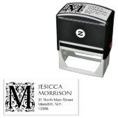 Vintager Blüh Letter M Monogram-Adresse Permastempel (Beispiel)